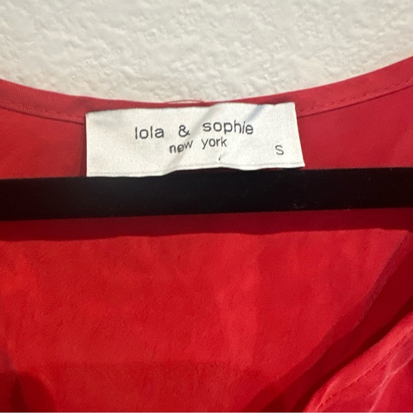 Lola‎ & Sophie Red V Neck Three Quarter Sleeve With Ties Size Small - Picture 3 of 4